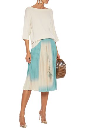 Valentino Pleated Printed Silk Crepe De Chine Skirt In Turquoise