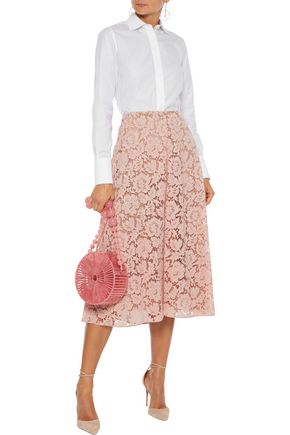Valentino Cotton-blend Corded Lace Midi Skirt In Blush