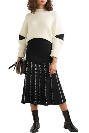 Alexander Mcqueen Cutout Stretch-knit Midi Skirt In Black