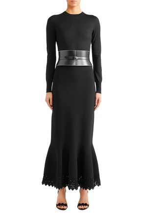 Alaïa Fluted Laser-cut Stretch-knit Maxi Skirt In Black