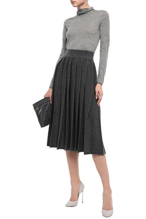 Agnona Pleated Cashmere Skirt In Dark Gray