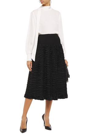Alaïa Ruffled Stretch-knit Midi Skirt In Black