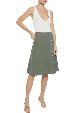 Iris & Ink Calla Linen Skirt In Army Green