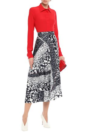 Victoria Beckham Printed Silk-twill Midi Skirt In Navy