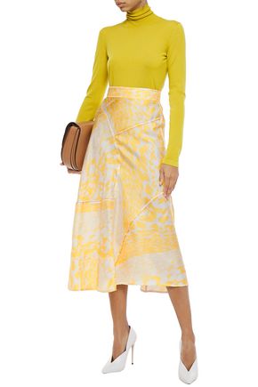 Victoria Beckham Printed Silk-twill Midi Skirt In Yellow