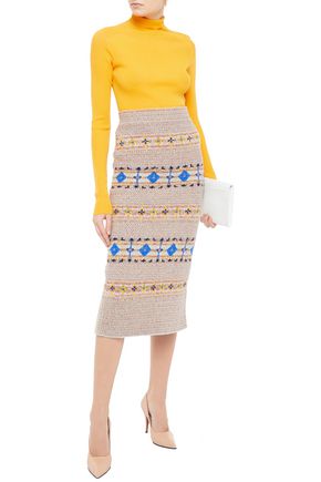 Victoria Beckham Fair Isle Knitted Pencil Skirt In Multicolor