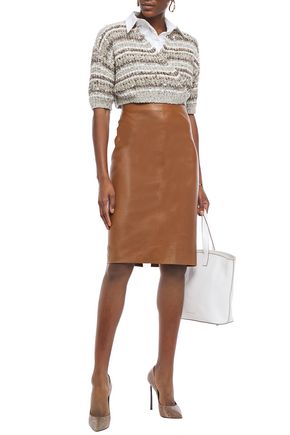 Brunello Cucinelli Leather Pencil Skirt In Light Brown