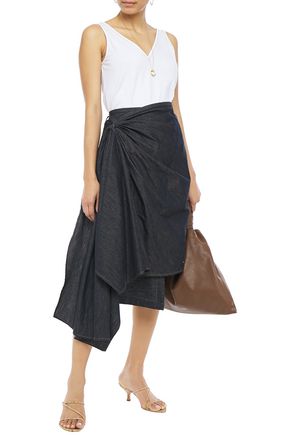 Brunello Cucinelli Layered Denim Wrap Skirt In Dark Denim