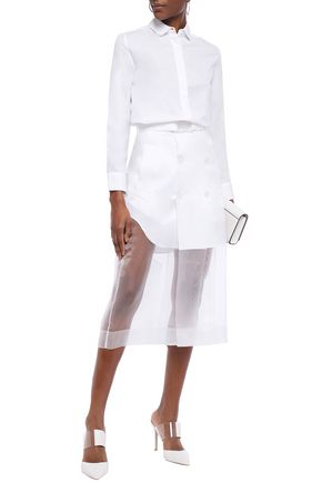 Maison Margiela Belted Layered Poplin And Organza Midi Skirt In White
