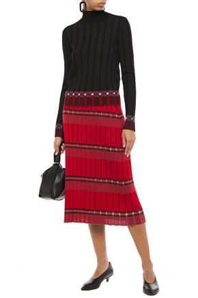 Marni Striped Ribbed-knit Midi Pencil Skirt In Red