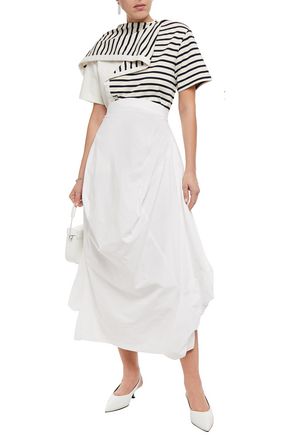 Mm6 Maison Margiela Asymmetric Gathered Cotton-poplin Midi Skirt In White