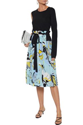 Emilio Pucci Pleated Printed Silk Crepe De Chine Skirt In Sky Blue