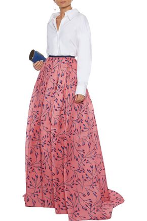 Carolina Herrera Pleated Printed Silk-organza Maxi Skirt In Antique Rose