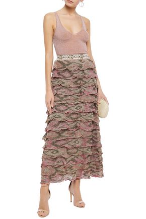 Missoni Tiered Metallic Crochet-knit Maxi Skirt In Mushroom