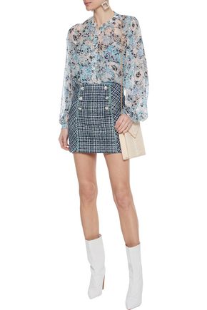 Shop Veronica Beard Starck Button-embellished Cotton-blend Bouclé-tweed Mini Skirt In Navy