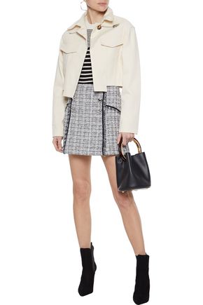 Veronica Beard Starck Button-embellished Bouclé-tweed Mini Skirt In Black