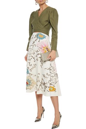 Valentino Embellished Wool And Silk-blend Midi Skirt In Cream