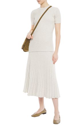 Anna Quan Mélange Ribbed Cotton Midi Skirt In Ecru