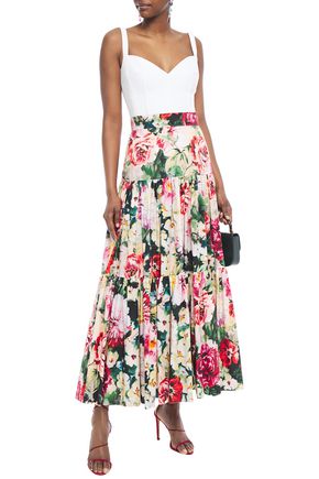 Dolce & Gabbana Gathered Floral-print Cotton-poplin Maxi Skirt In Peach