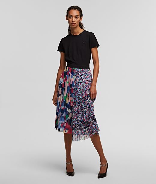 Karl Lagerfeld Donna Gonna A Pieghe Asimmetrica A Pois Floreali Stampa Floreale 100% Poliestere, Taglia: 38