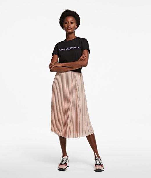 Karl Lagerfeld Donna Gonna Plissé Con Motivo Gessato Rosa Fumé 100% Poliestere, Taglia: 38