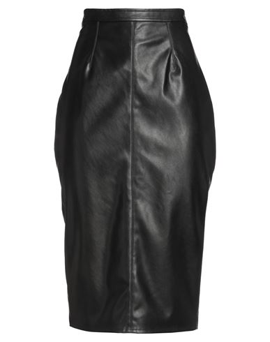 Elisabetta Franchi Woman Midi Skirt Black Size 8 Polyester, Polyurethane Coated, Polyamide, Elastane