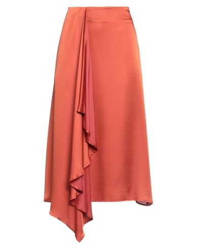 120% Lino Woman Midi Skirt Rust Size 8 Viscose, Silk In Red