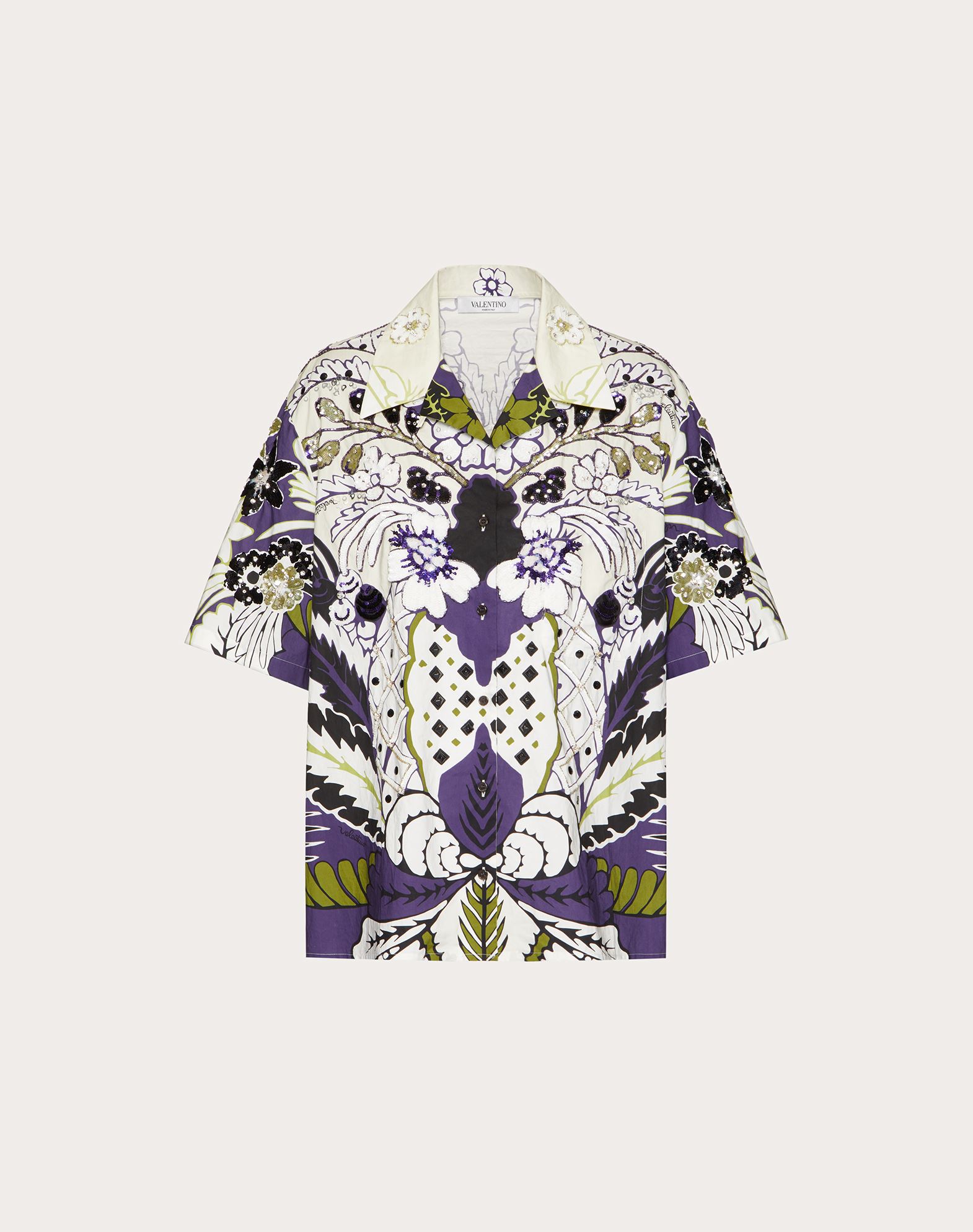 Valentino Arazzo-print Sequined Shirt In Green/multicolor