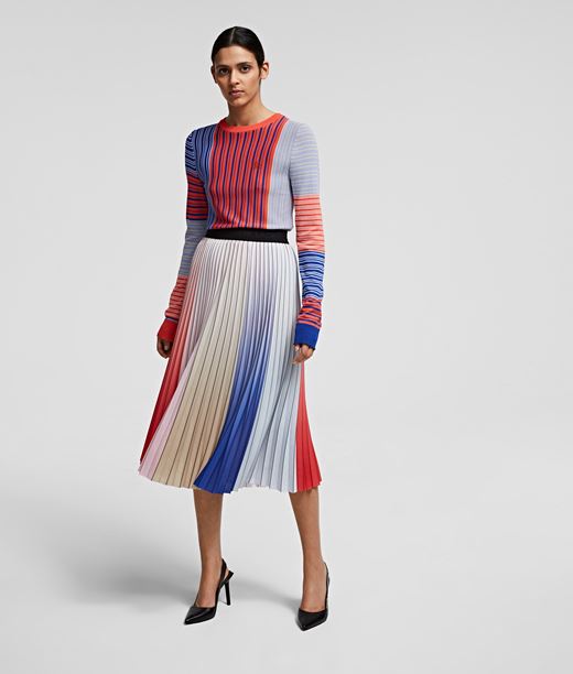 Woman Pleated Rainbow Skirt Multi/stripe 96% Polyester - 4% Elastane - Size: 6