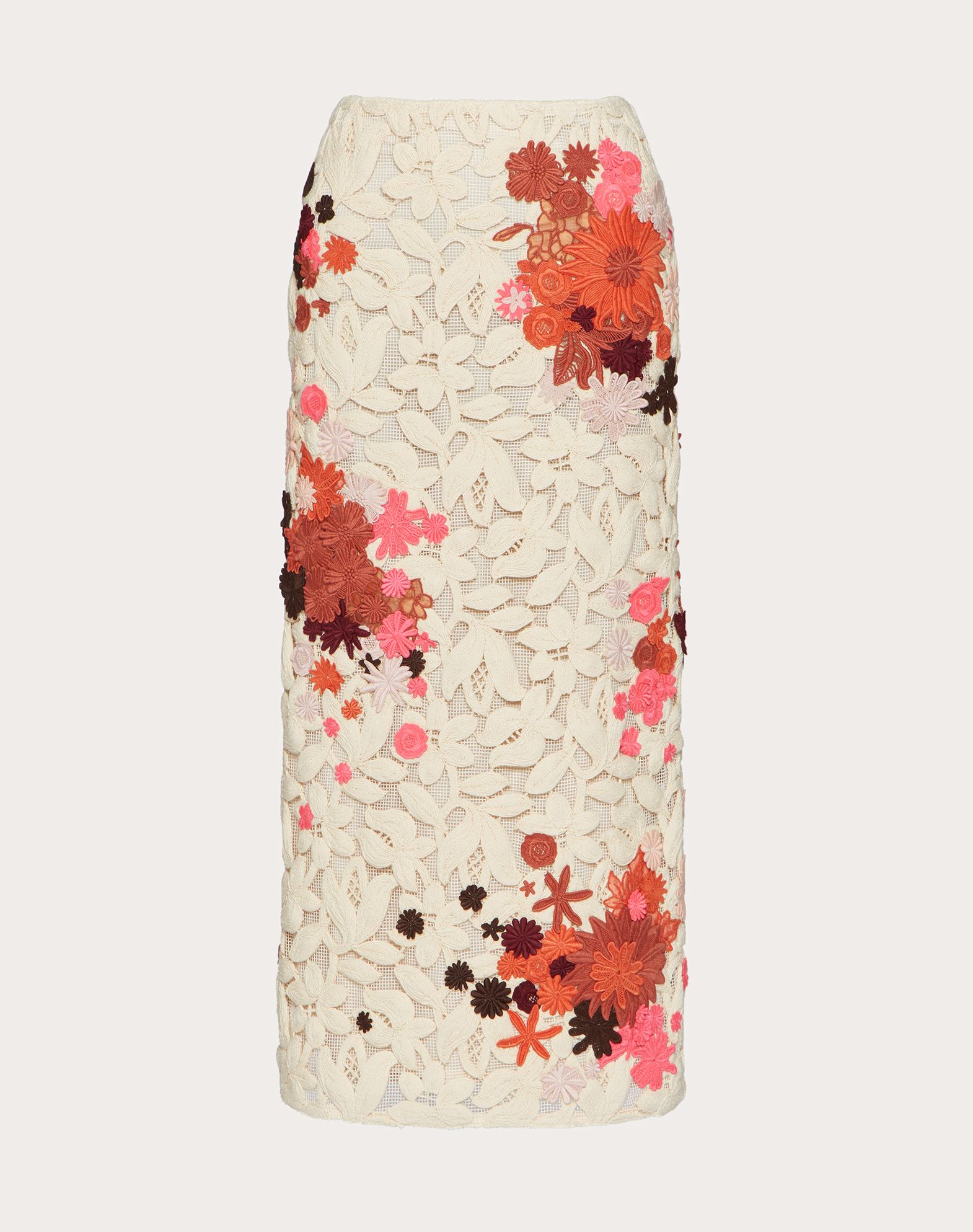 Valentino Floral-embroidered Midi Skirt In Ivory/multicolor