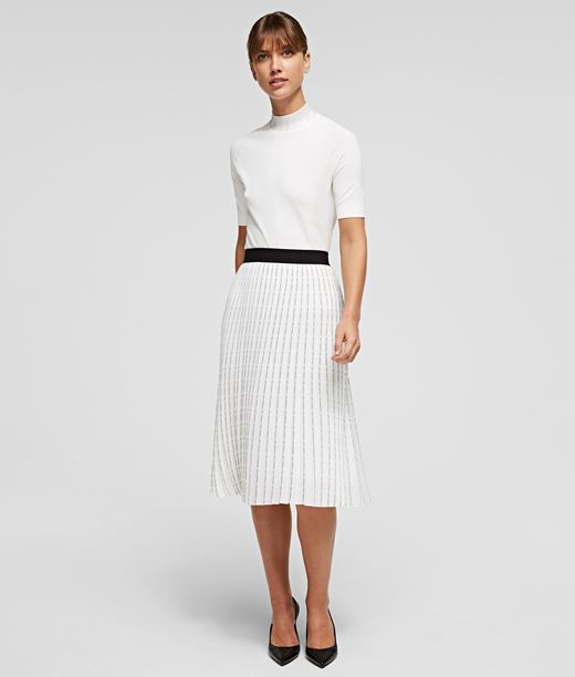 Woman Logo Pleated Skirt White 100% Recycled polyester - Size: 6