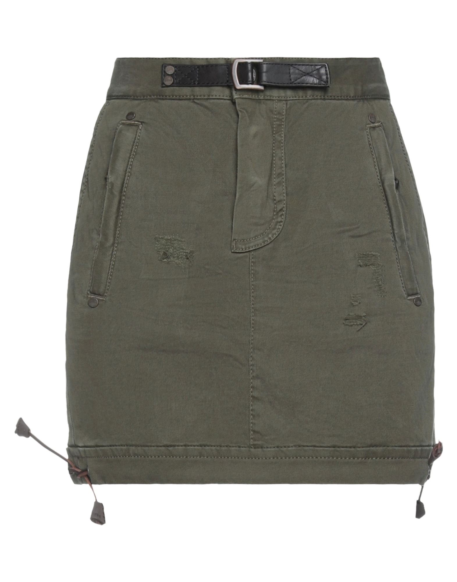 Shop Dsquared2 Woman Mini Skirt Military Green Size 6 Cotton, Elastane, Bovine Leather