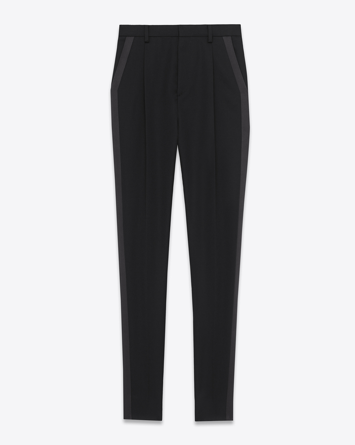 Saint Laurent Iconic Le Smoking Trouser In Black Grain De Poudre Wool ...