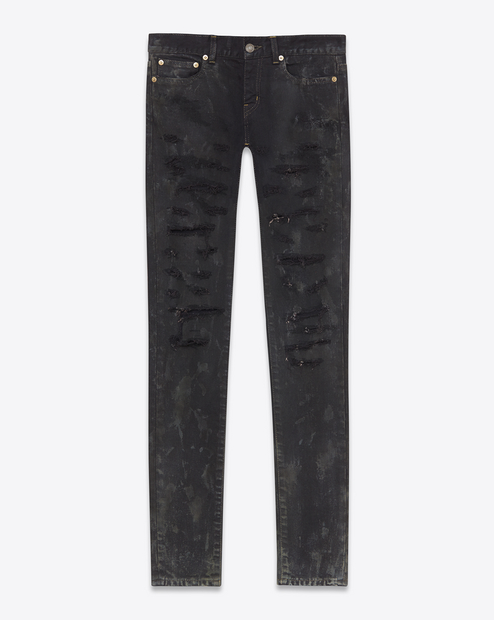 Saint Laurent ORIGINAL LOW WAISTED SKINNY JEAN IN Stained Effect Dirty ...