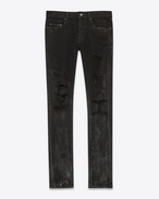 SAINT LAURENT Skinny fit U Jean skinny à taille basse en toile denim stretch effet taché noire f