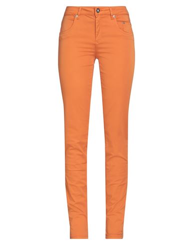 Woman Pants Orange Size 28 Cotton, Elastane
