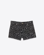 SAINT LAURENT Pantaloncini D Jeans shorts original neri e bianchi in denim stretch a stampa Star f