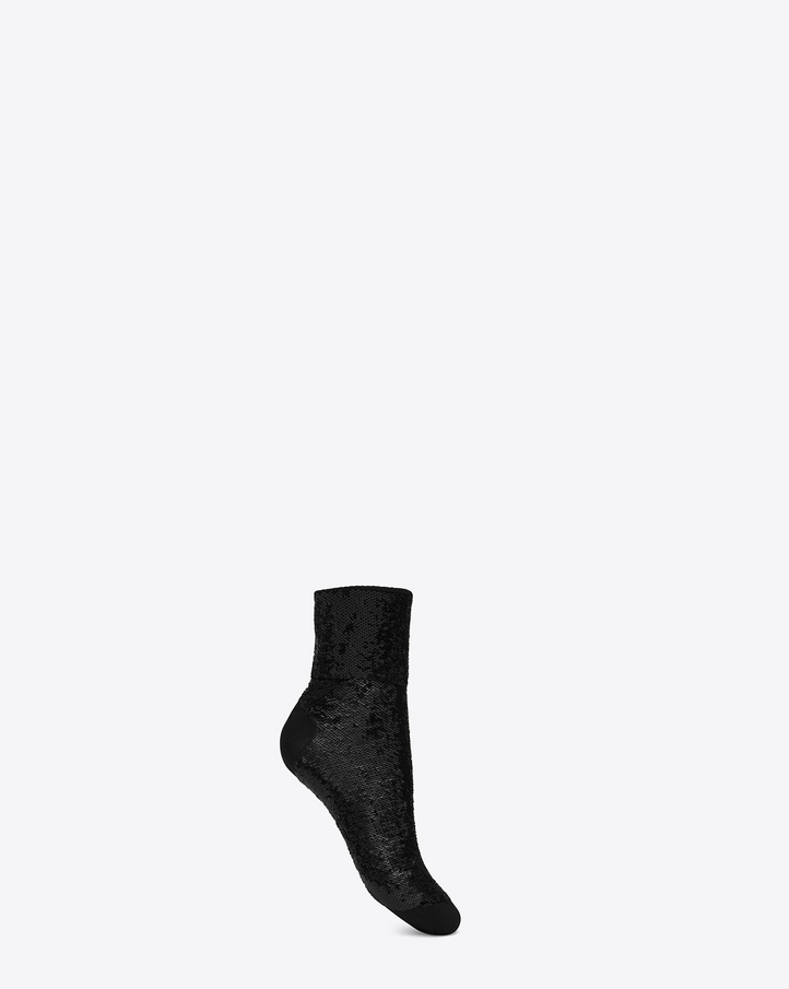 Saint Laurent Sequins Socks In Black Jersey | YSL.com