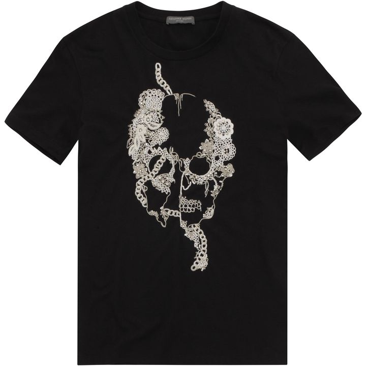 Chain Crochet Embroidered Skull T Shirt Alexander McQueen | T Shirt ...