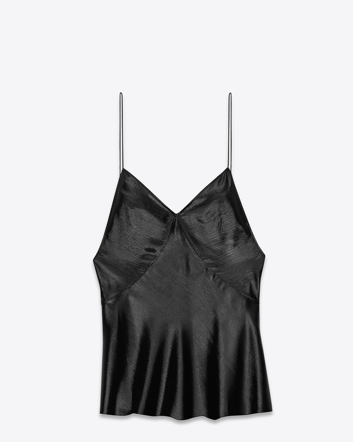 Saint Laurent Spaghetti Strap Lingerie Top In Black Silk And Polyester ...