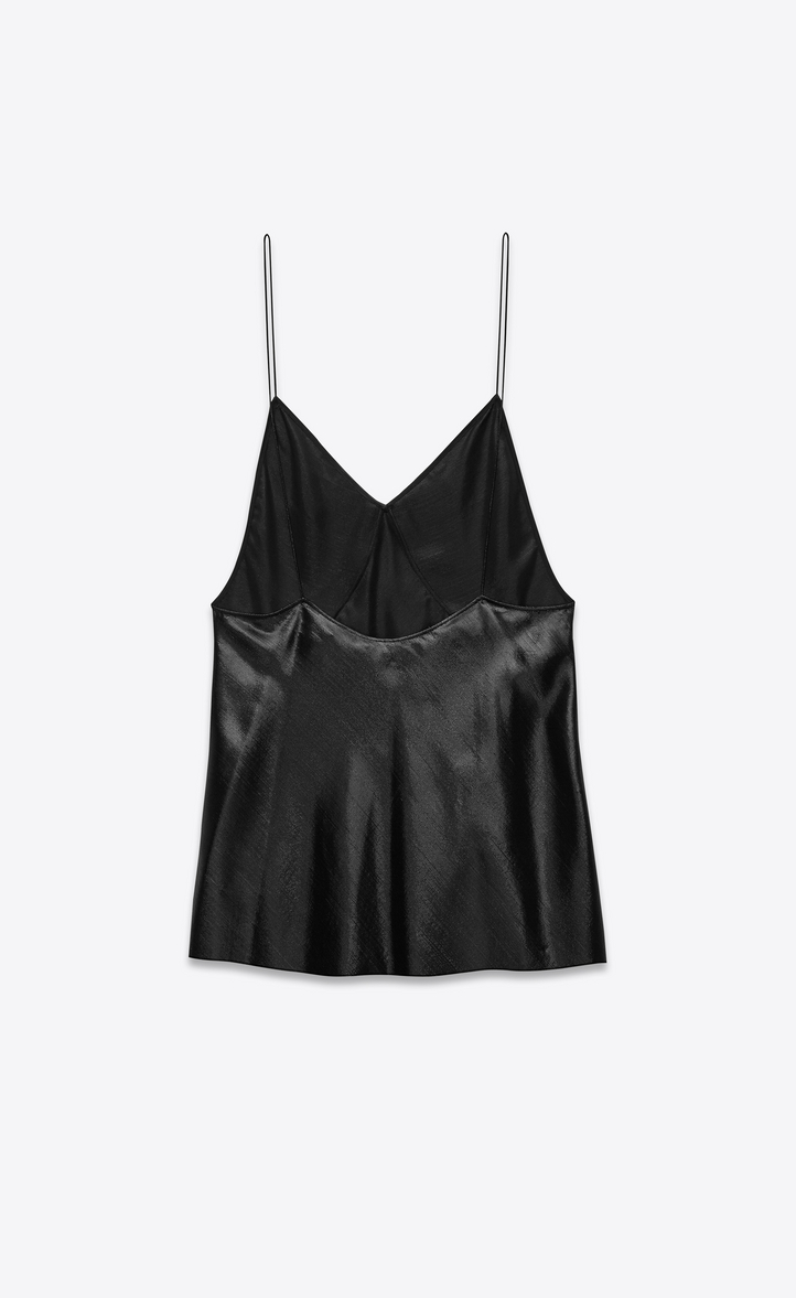 Saint Laurent Spaghetti Strap Lingerie Top In Black Silk And Polyester ...