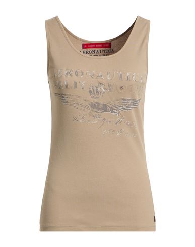 Aeronautica Militare Woman Tank Top Khaki Size L Cotton, Elastane In Neutral