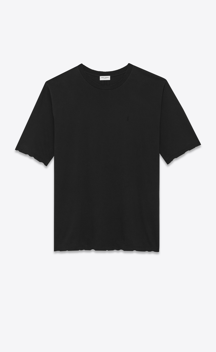 Saint Laurent YSL Short Sleeve T Shirt In Black Overdyed Used Cotton ...
