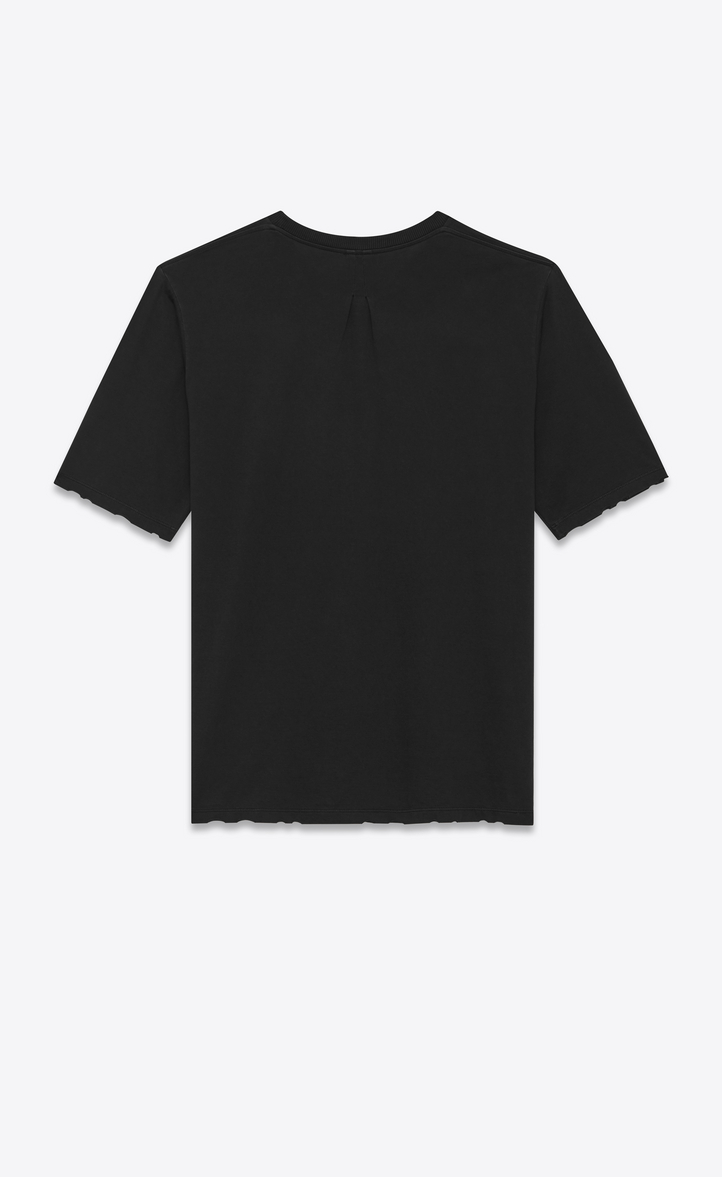 Saint Laurent YSL Short Sleeve T Shirt In Black Overdyed Used Cotton Jersey | YSL.com