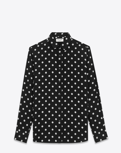 SAINT LAURENT Signature Yves Collar Oversized Shirt In Black And White ...