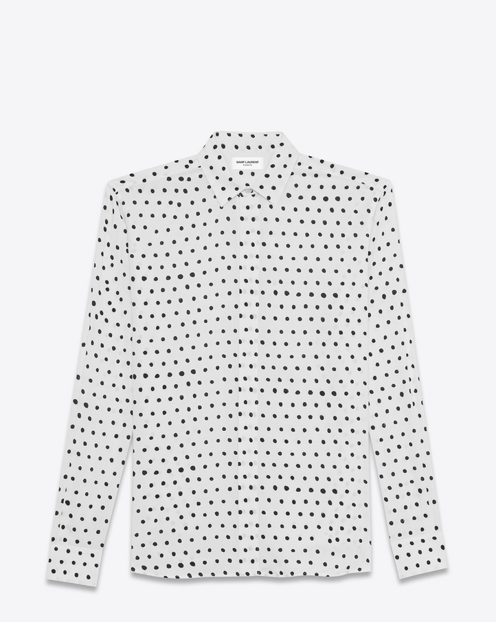 white and black dot shirt