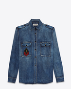 SAINT LAURENT Western Shirts U oversized army shirt in medium vintage blue denim f