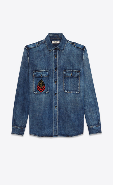 SAINT LAURENT Denim shirts Man oversized army shirt in medium vintage blue denim a_V4