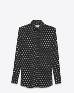SAINT LAURENT Camicie Classiche D Camicia con collo PARIS nera e bianca in twill di viscosa a stampa Lipstick f