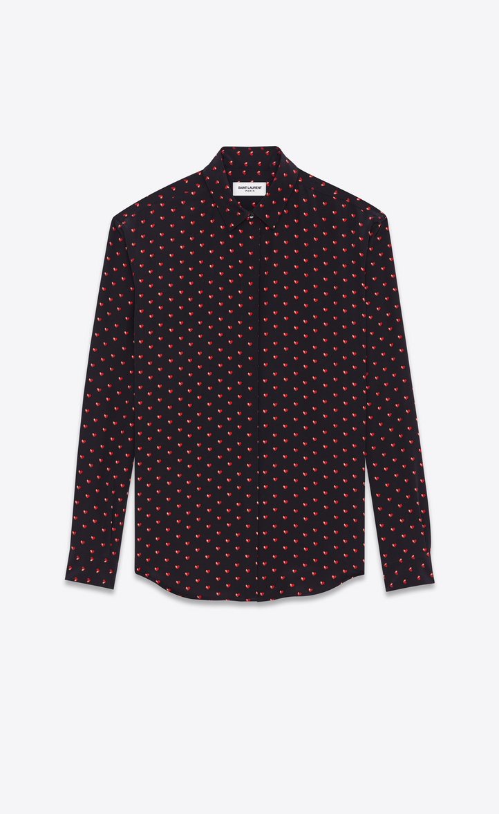 Saint Laurent Shirt In Black And Red Micro Heart And Lightening Bolt ...